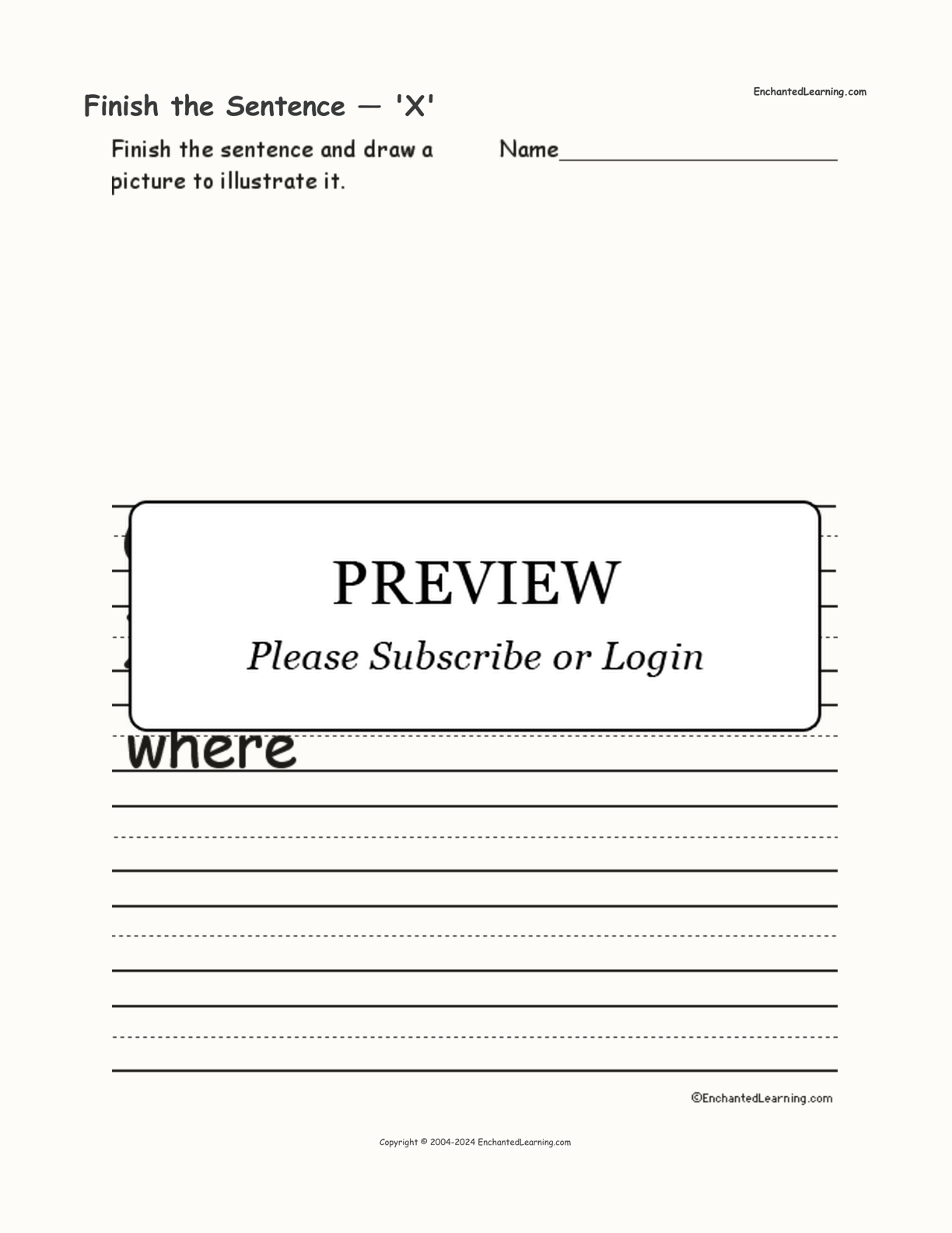 Finish the Sentence — 'X' interactive worksheet page 1