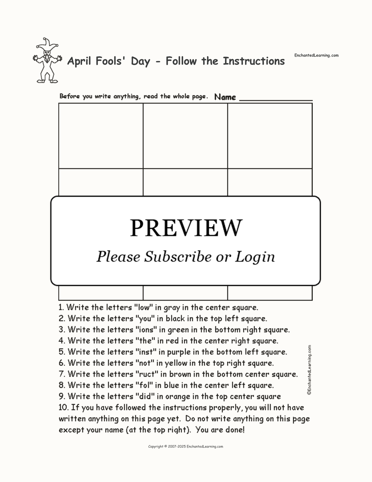 April Fools' Day - Follow the Instructions interactive worksheet page 1