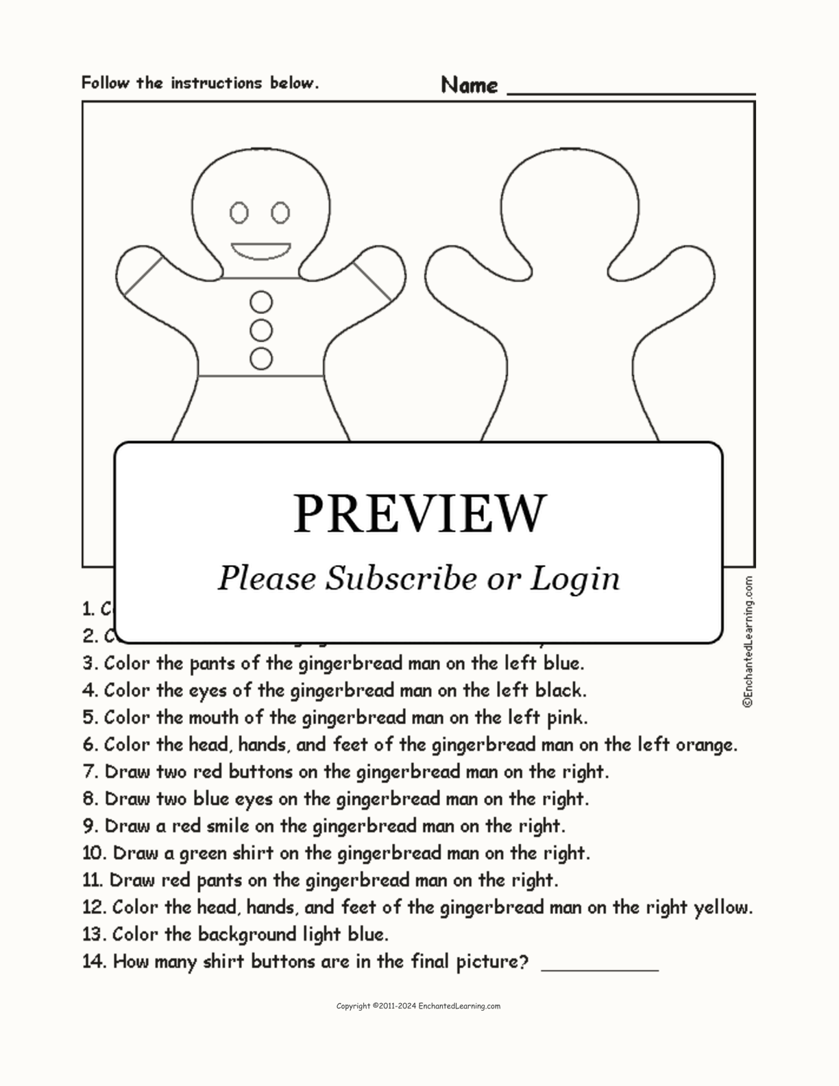 Gingerbread Men - Follow the Instructions interactive worksheet page 1