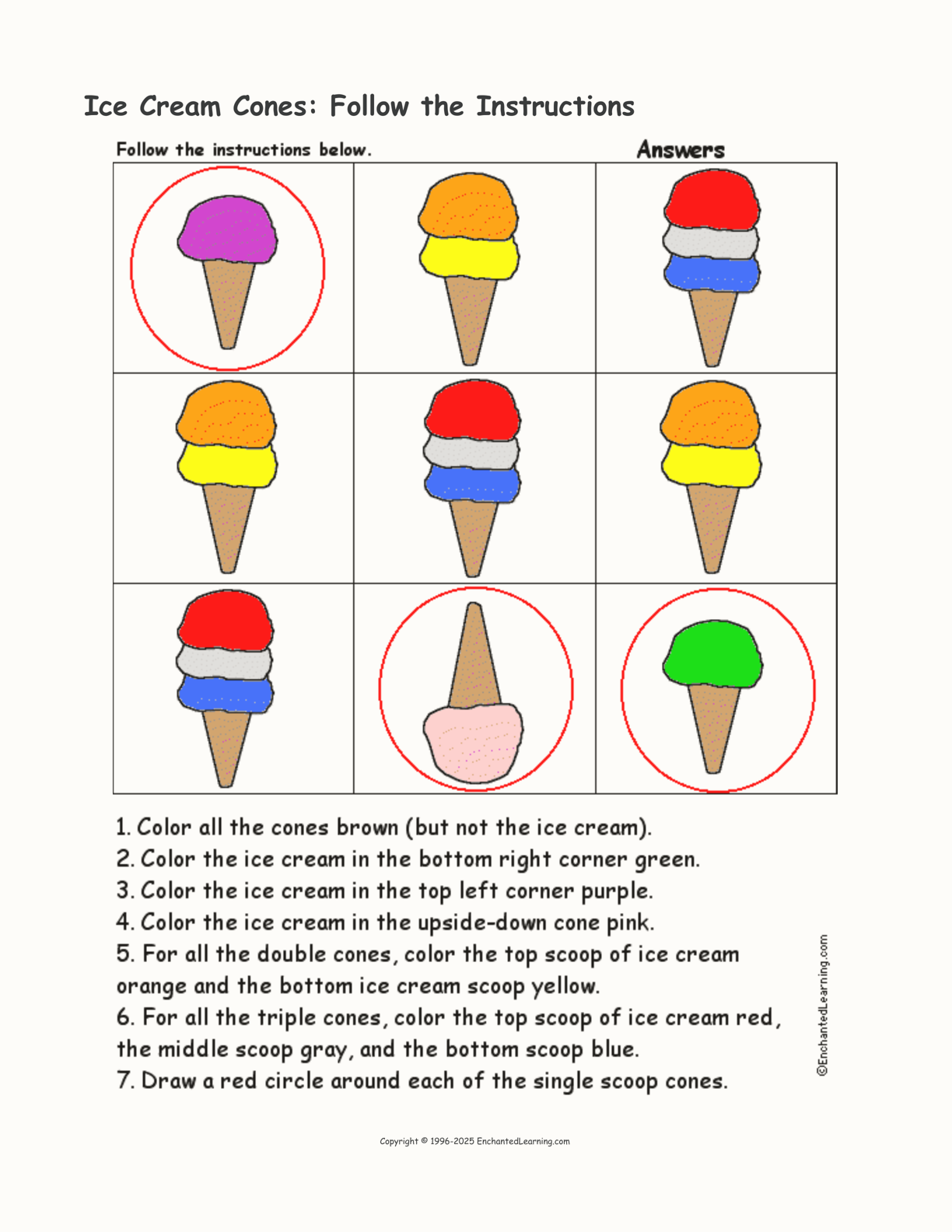 Ice Cream Cones: Follow the Instructions interactive worksheet page 2