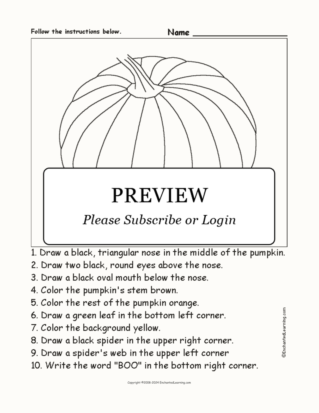Jack-o'-Lantern Follow the Instructions interactive worksheet page 1