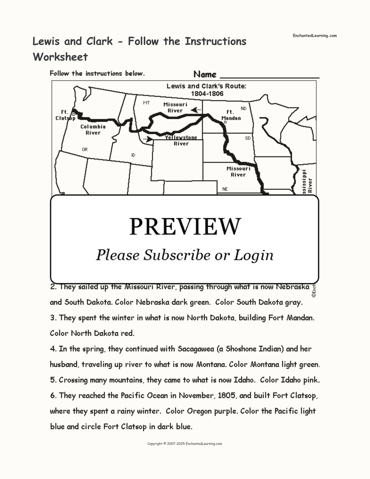 Lewis and Clark - Follow the Instructions Worksheet interactive worksheet page 1