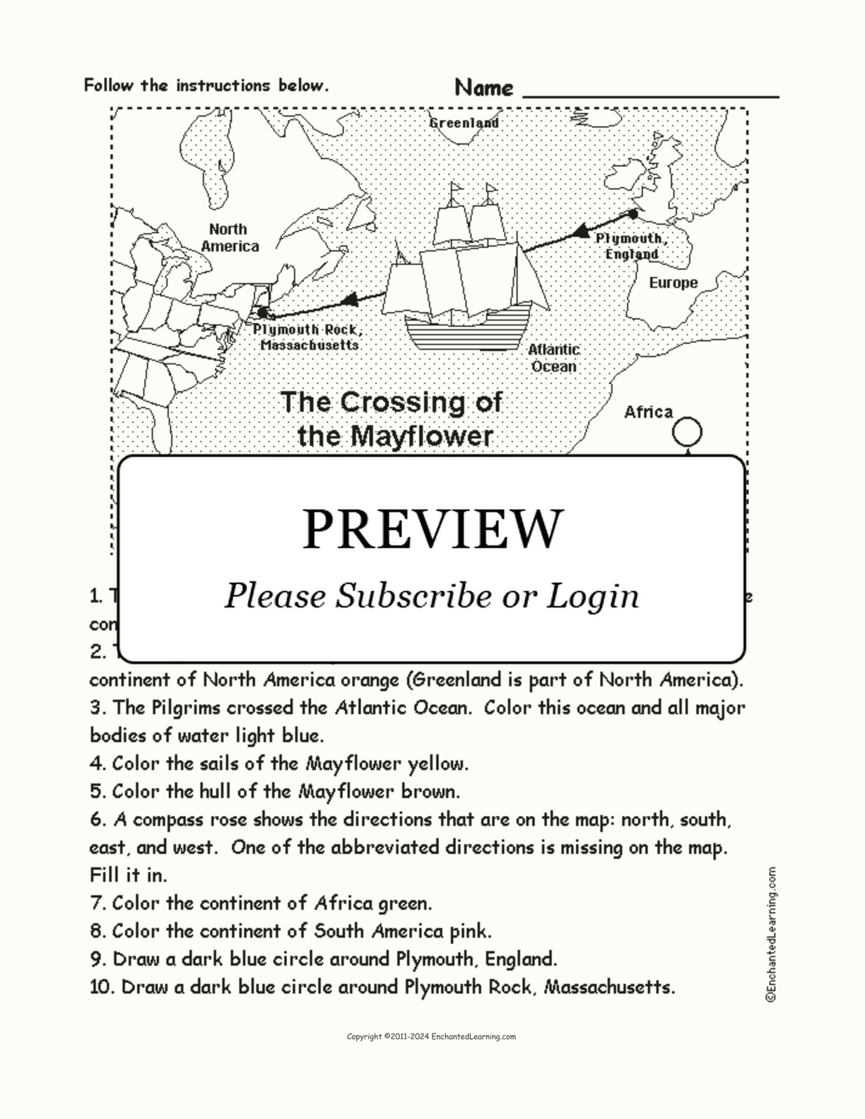 Crossing of the Mayflower - Follow the Instructions interactive worksheet page 1