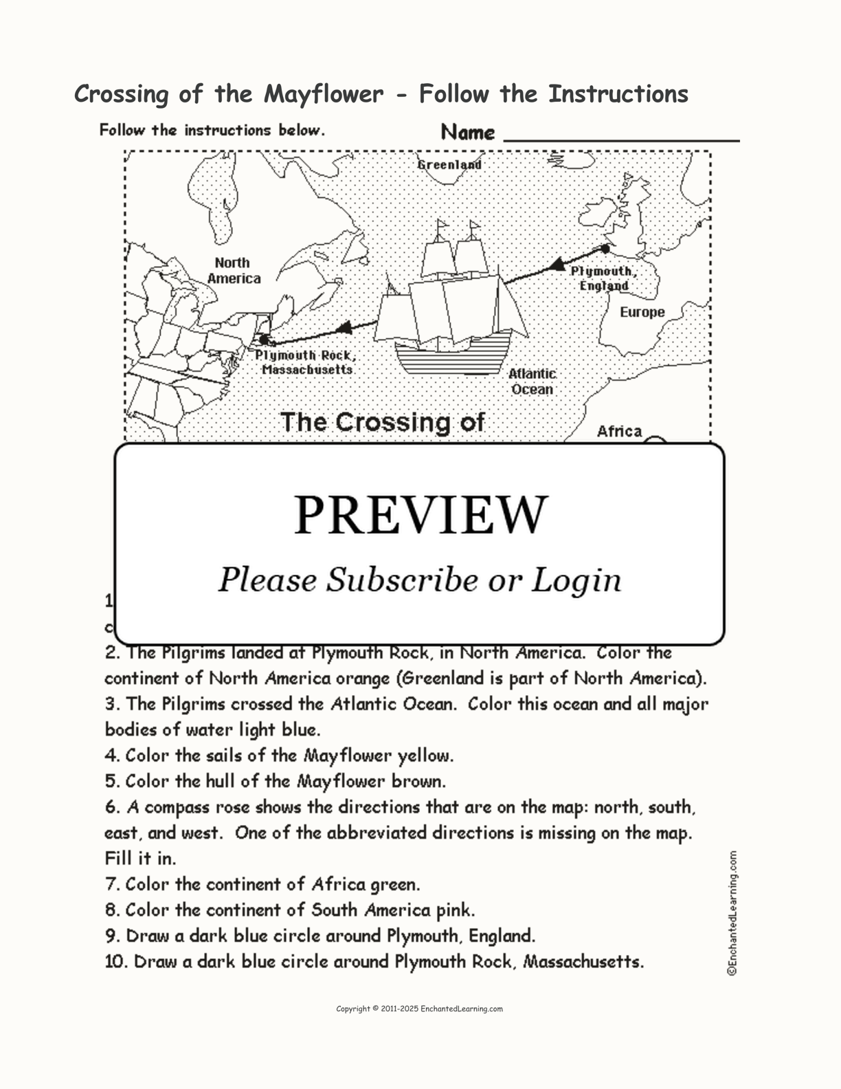 Crossing of the Mayflower - Follow the Instructions - Enchanted Learning