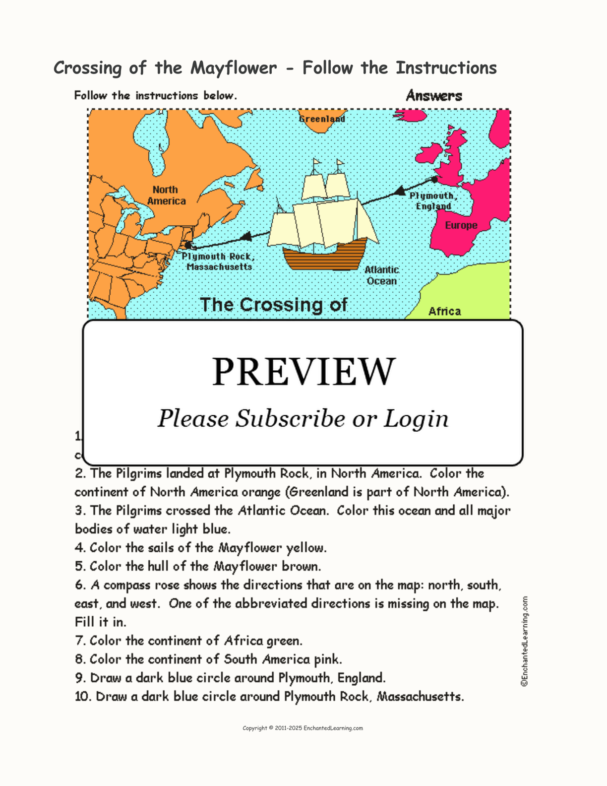 Crossing of the Mayflower - Follow the Instructions - Enchanted Learning