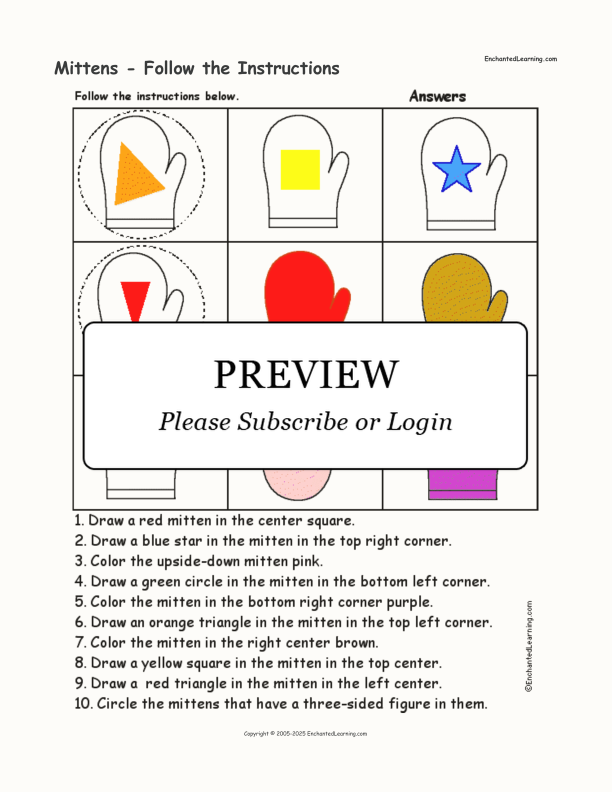 Mittens - Follow the Instructions interactive worksheet page 2