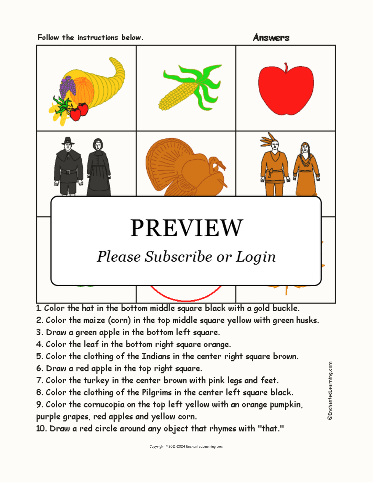 Thanksgiving Grid - Follow the Instructions interactive worksheet page 2
