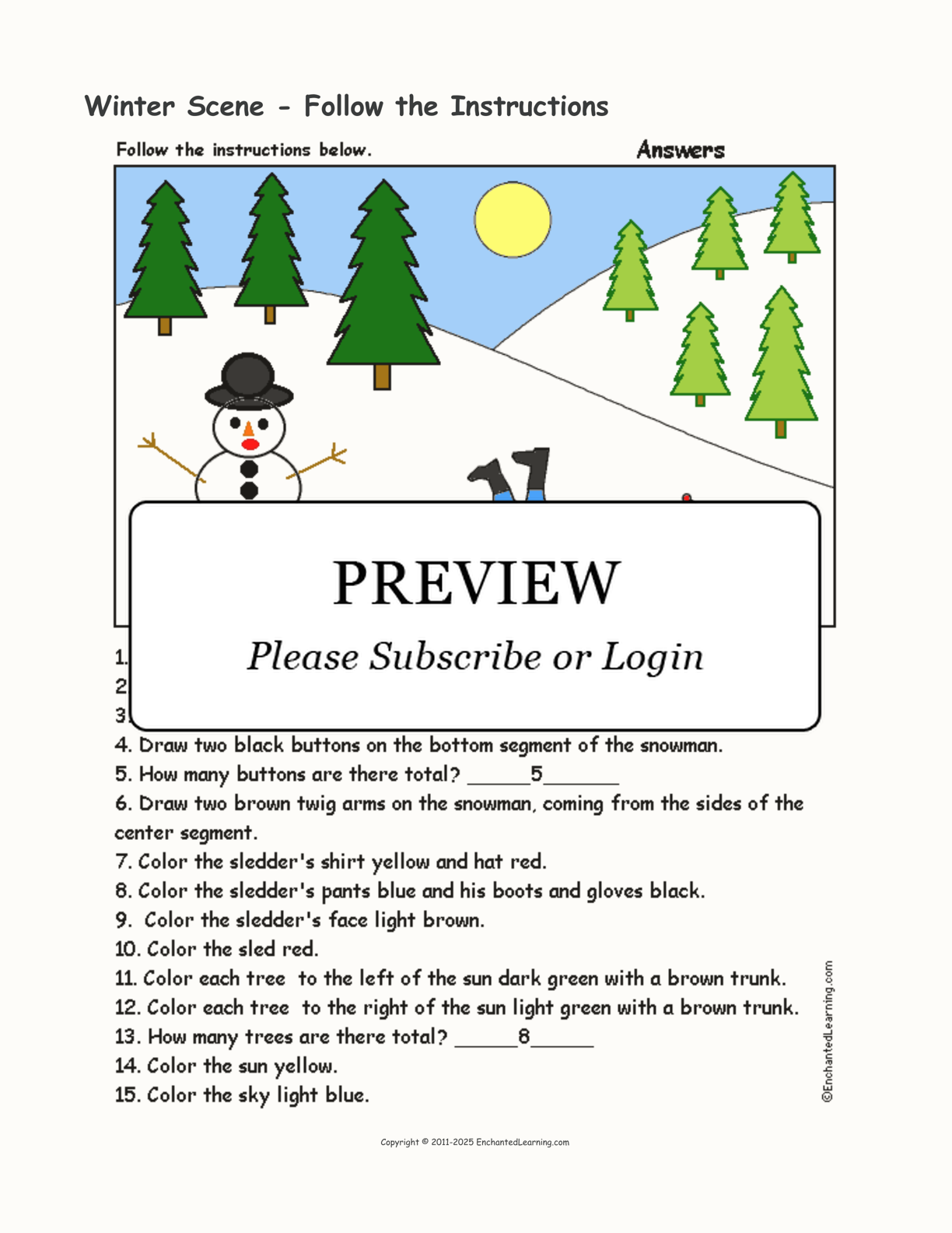 Winter Scene - Follow the Instructions interactive worksheet page 2