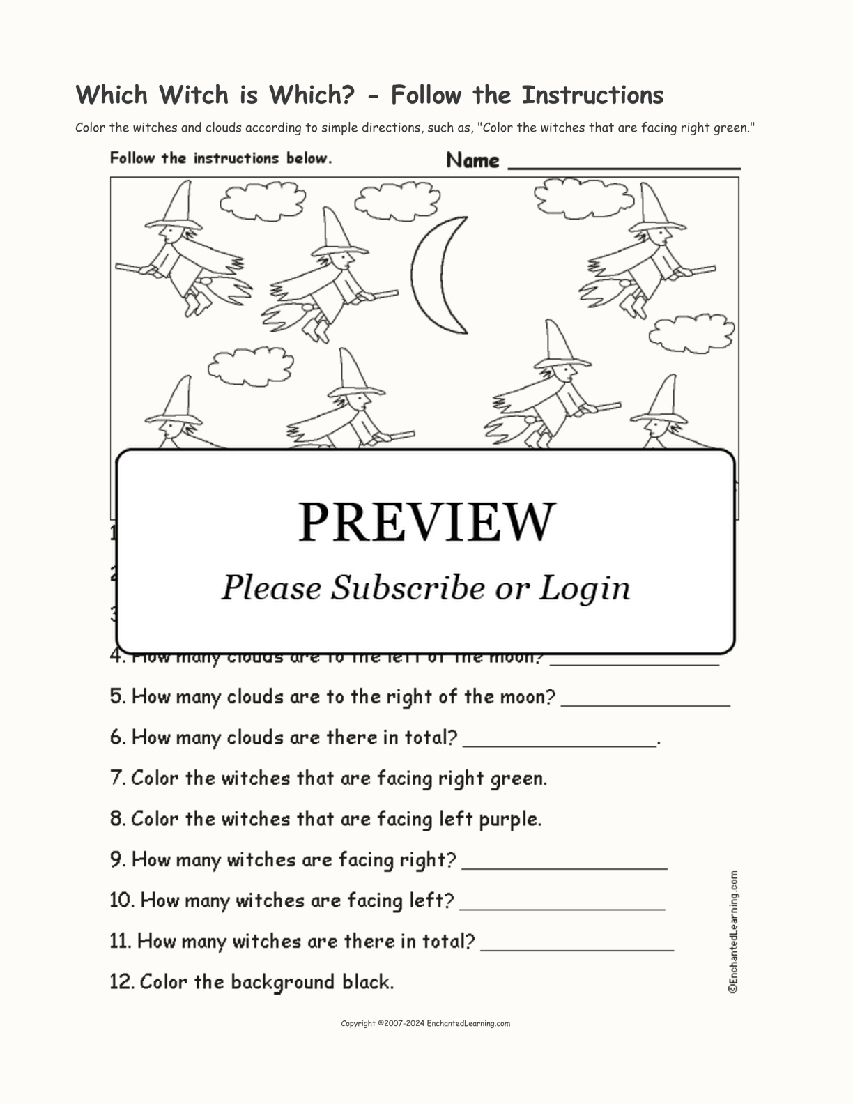 Which Witch is Which? - Follow the Instructions interactive worksheet page 1