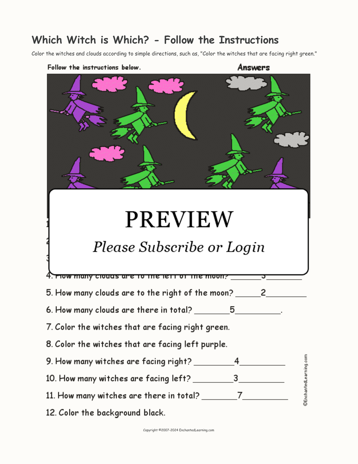 Which Witch is Which? - Follow the Instructions interactive worksheet page 2