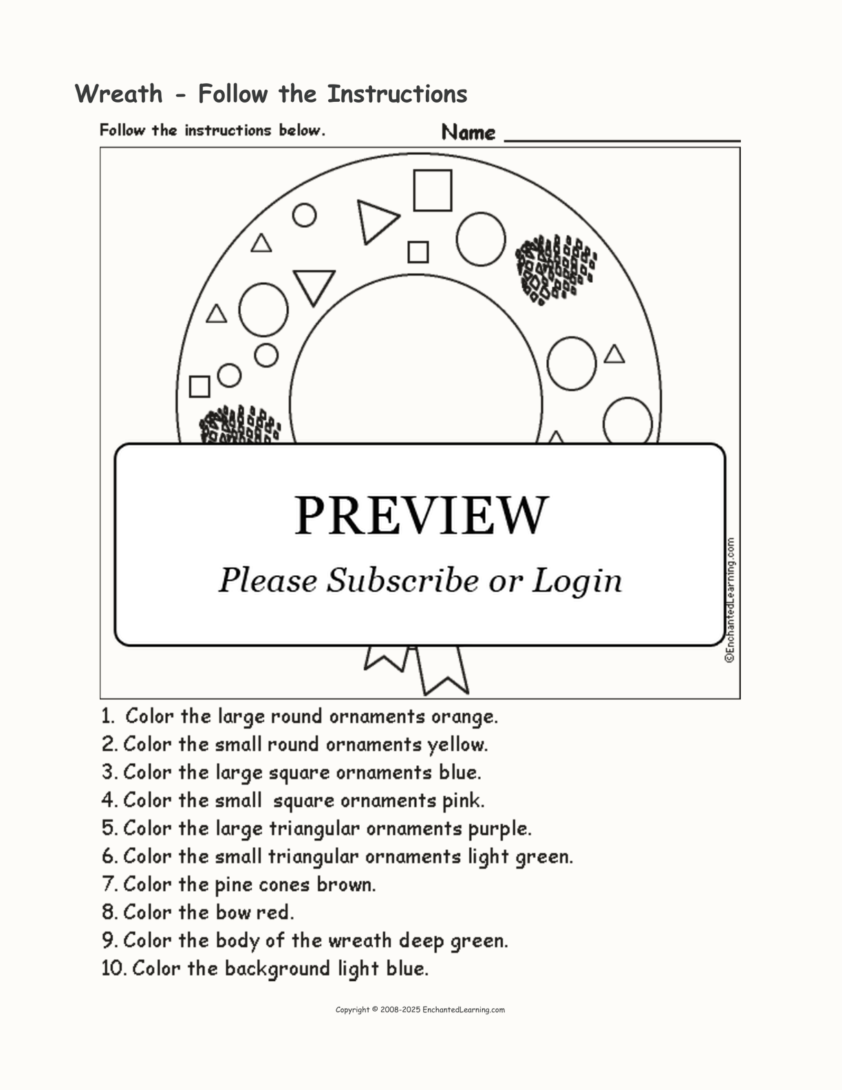 Wreath - Follow the Instructions interactive worksheet page 1