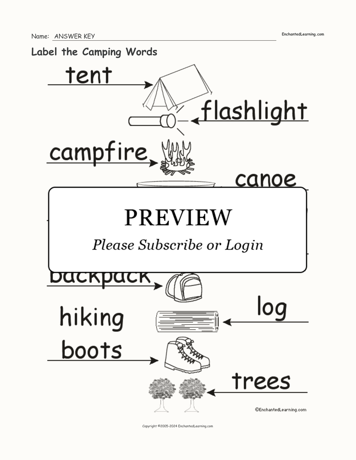 Label the Camping Words interactive worksheet page 2