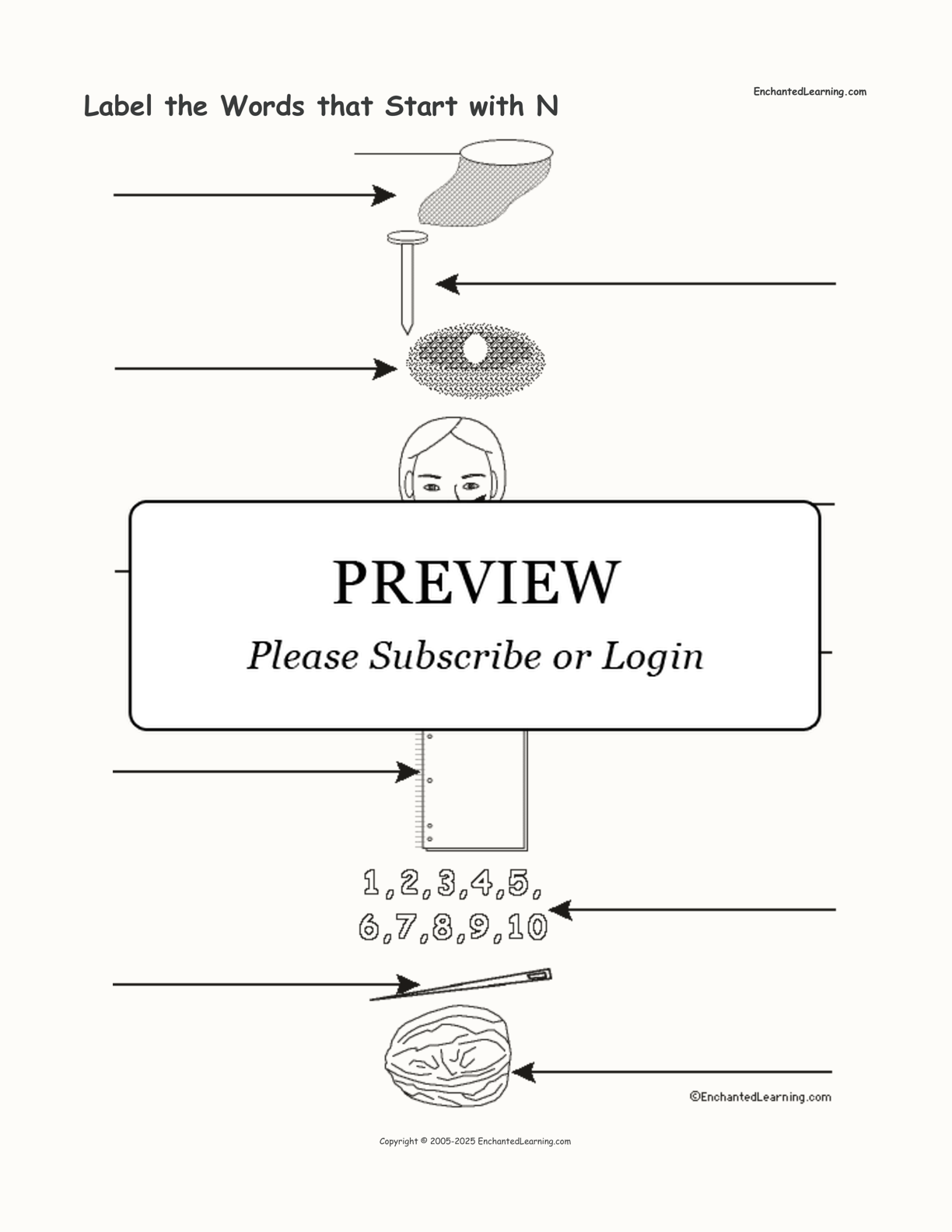 Label the Words that Start with N interactive worksheet page 1