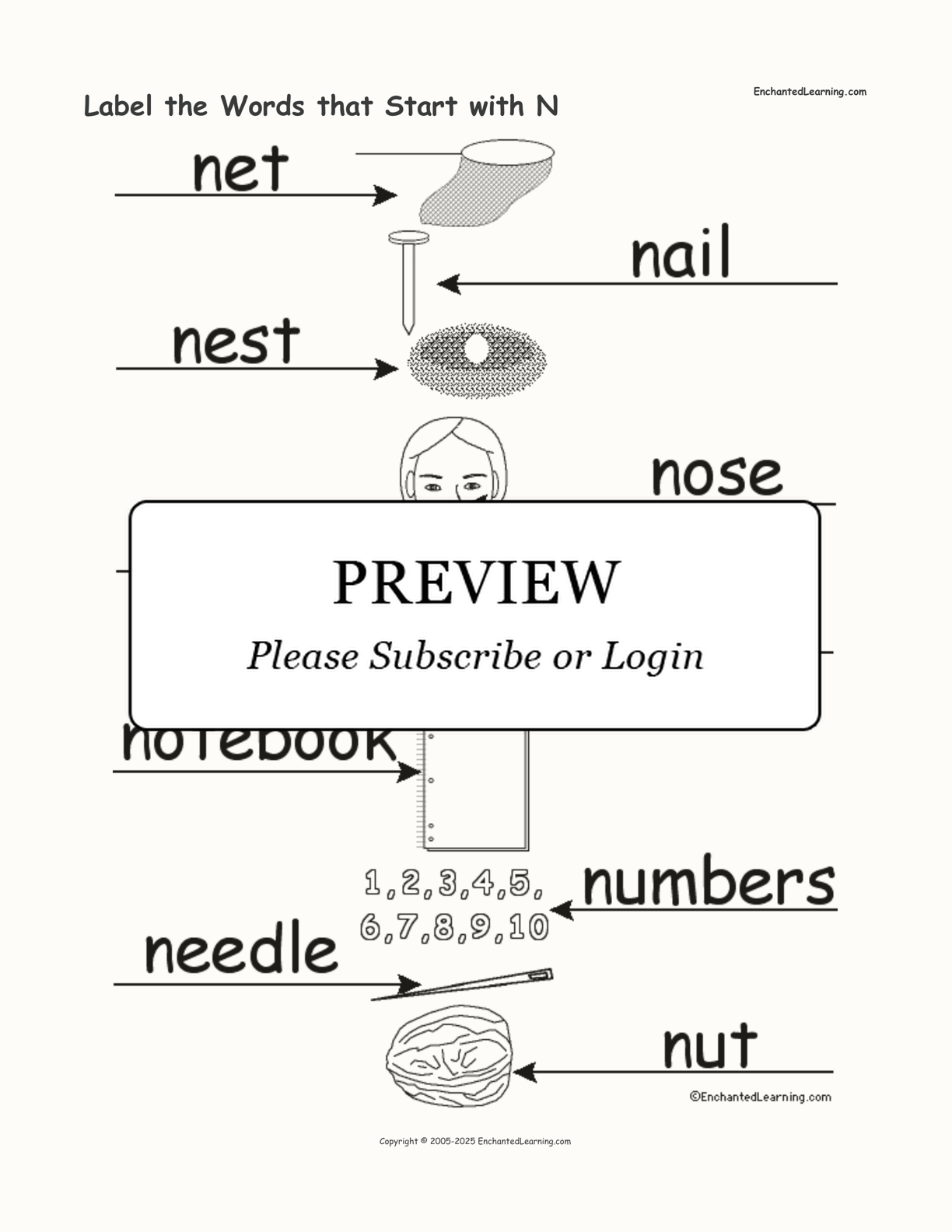 Label the Words that Start with N interactive worksheet page 2