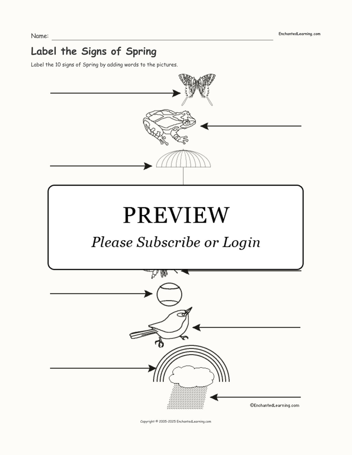 Label the Signs of Spring interactive worksheet page 1