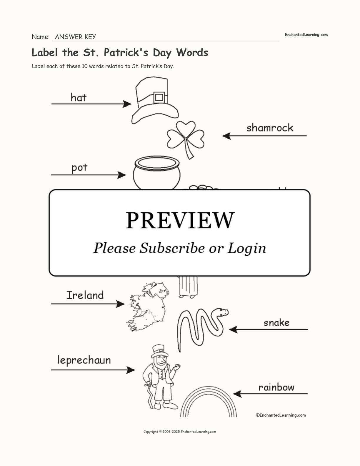 Label the St. Patrick's Day Words interactive worksheet page 2