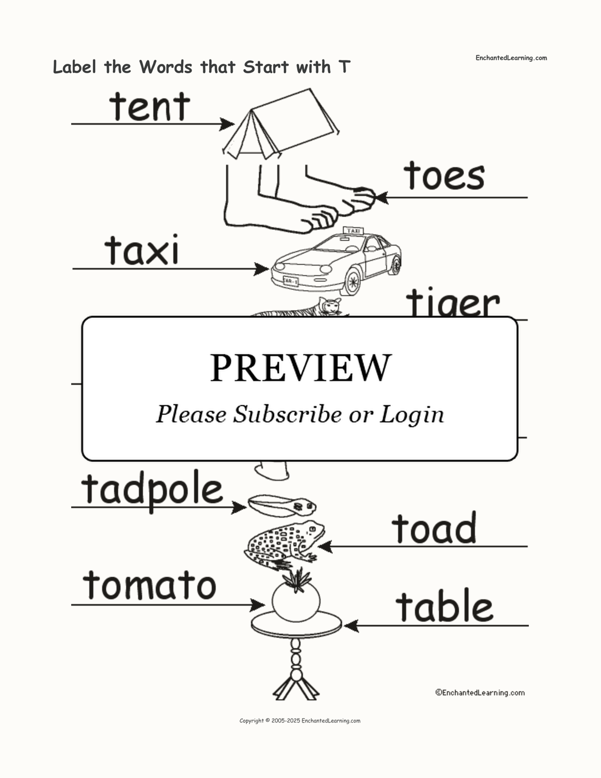 Label the Words that Start with T interactive worksheet page 2