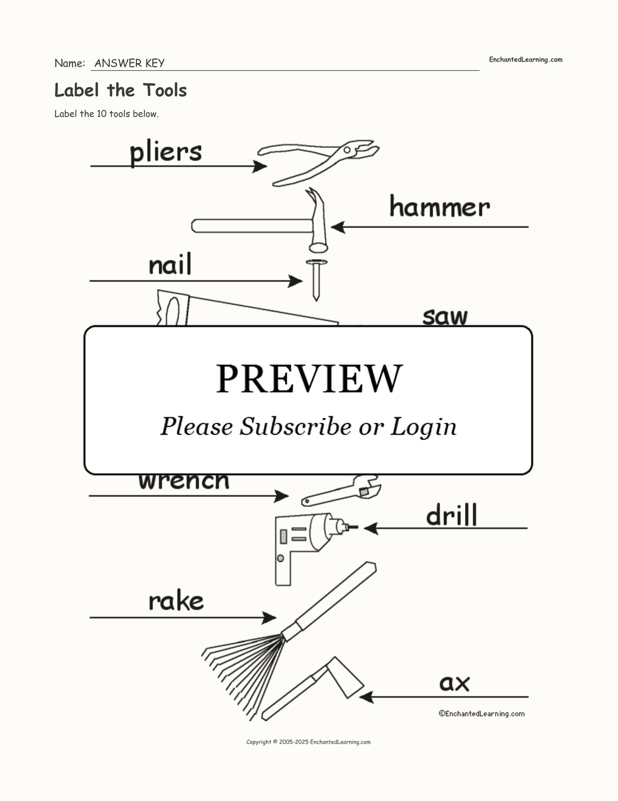 Label the Tools interactive worksheet page 2