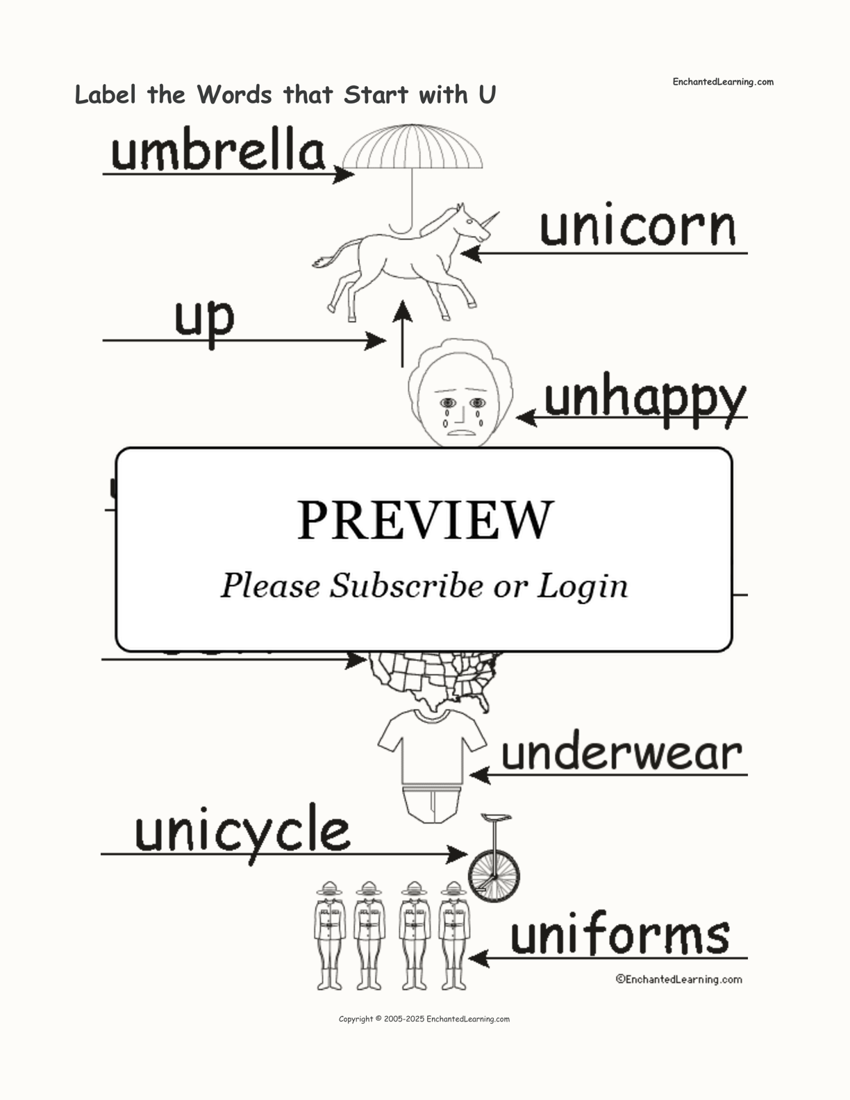 Label the Words that Start with U interactive worksheet page 2