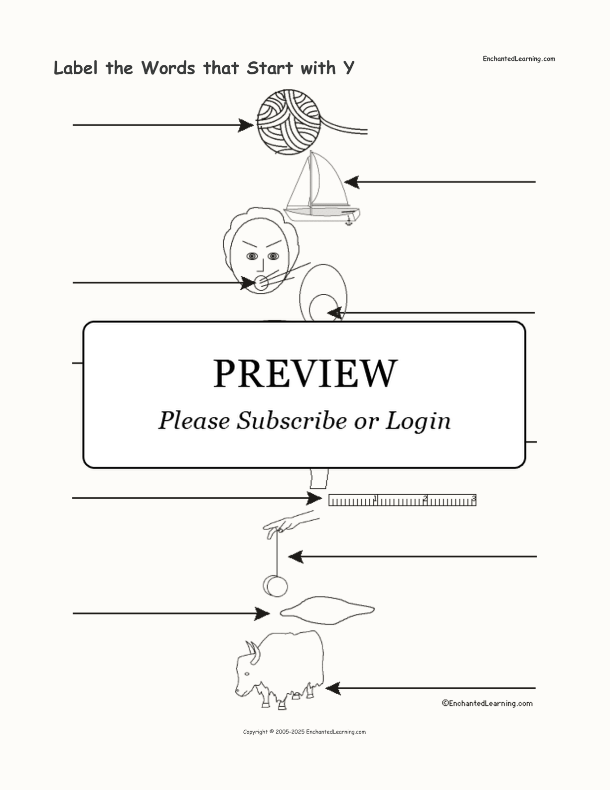 Label the Words that Start with Y interactive worksheet page 1