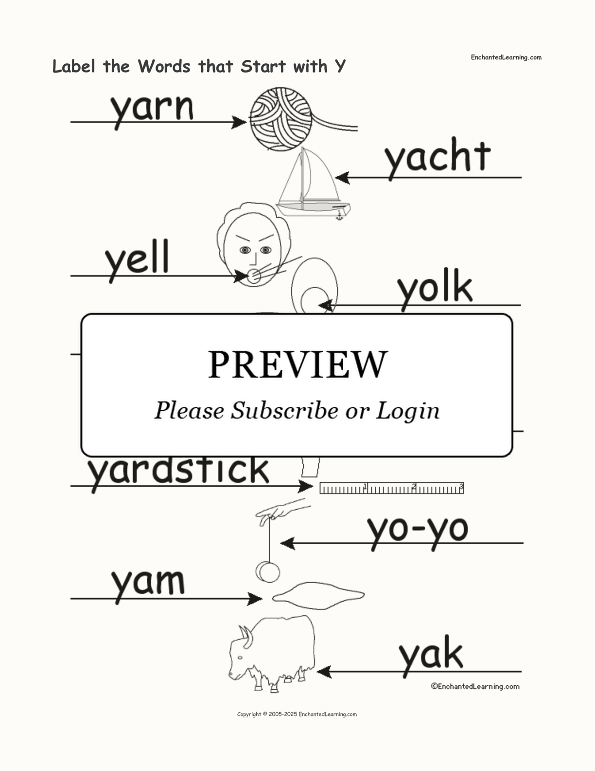 Label the Words that Start with Y interactive worksheet page 2