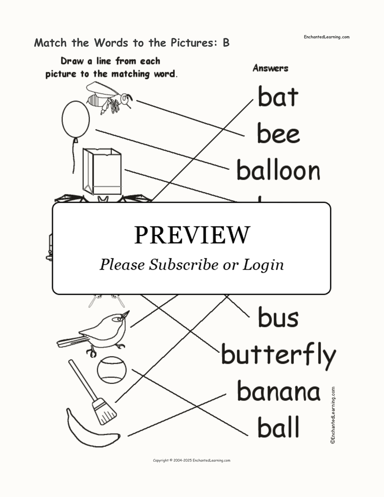 Match the Words to the Pictures: B interactive worksheet page 2