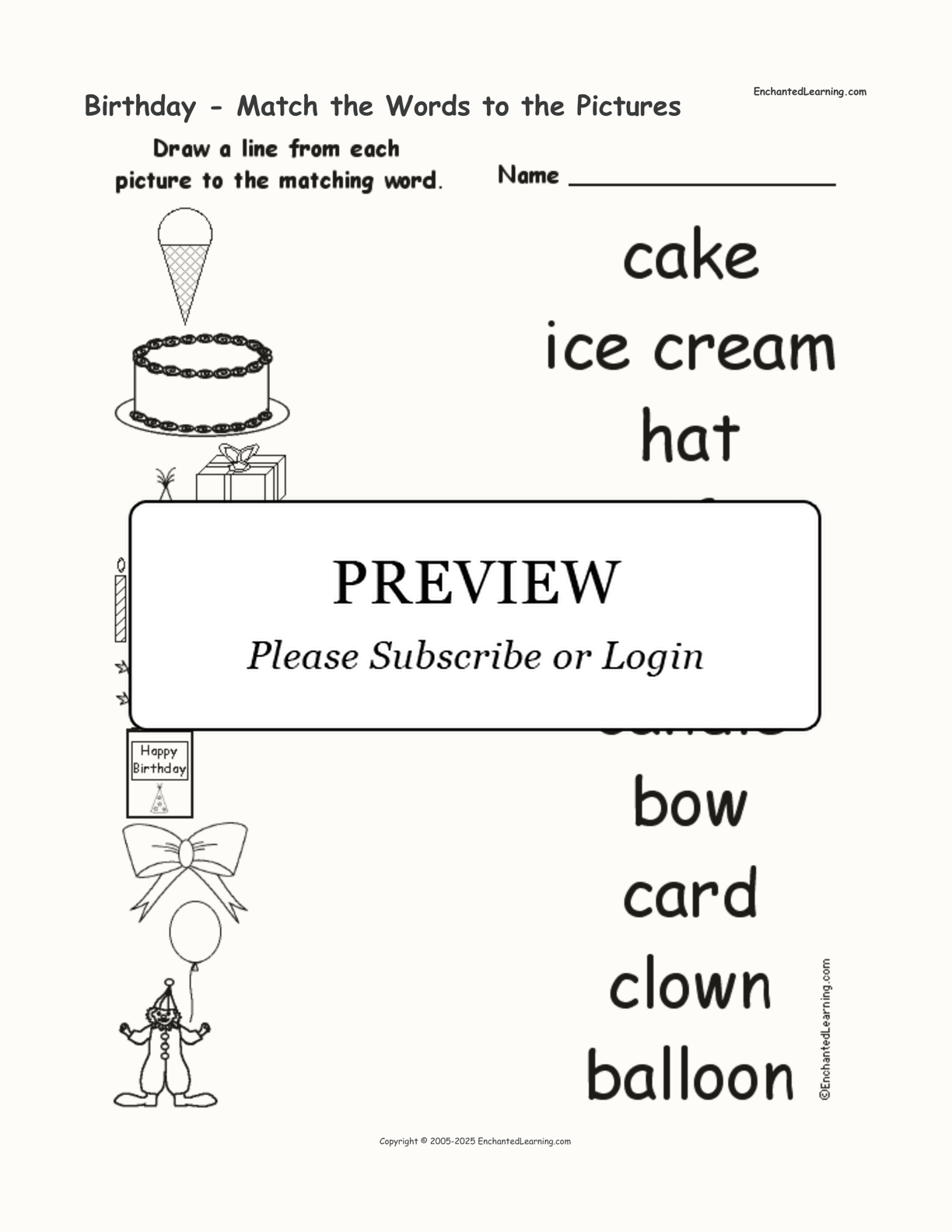 Birthday - Match the Words to the Pictures interactive worksheet page 1