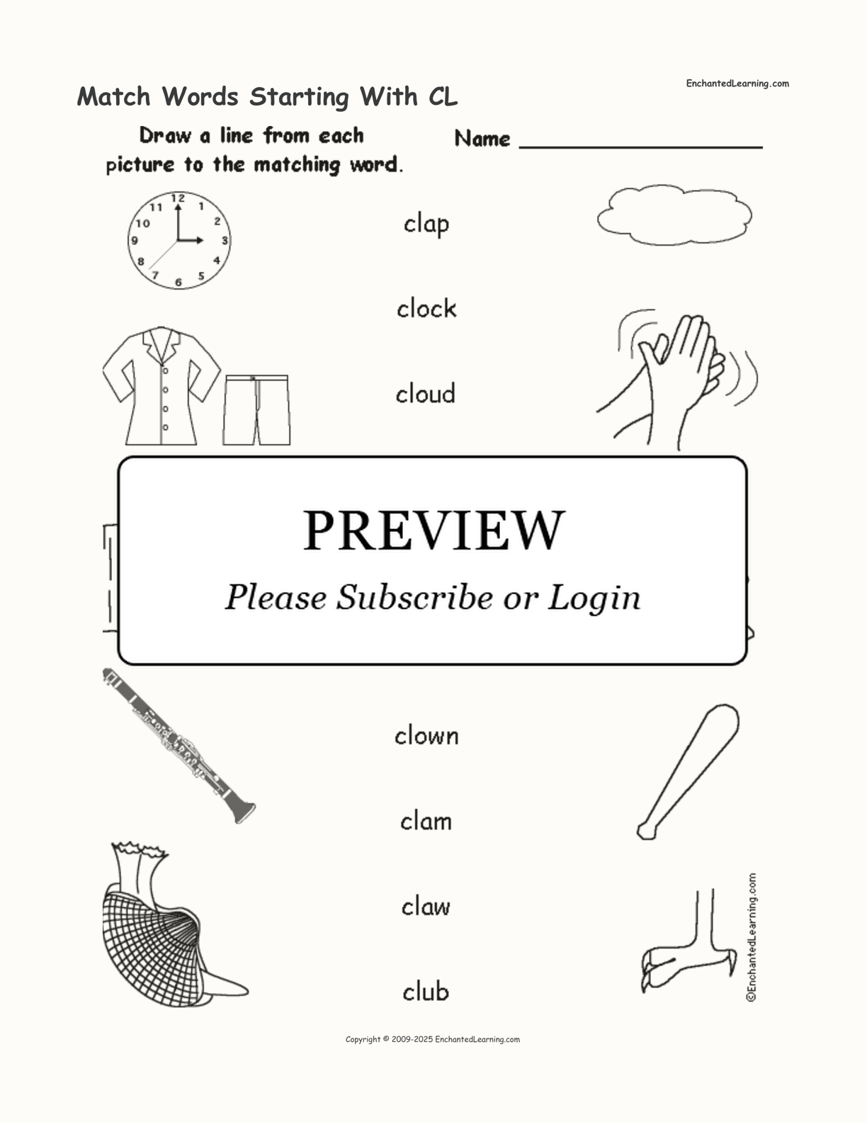 Match Words Starting With CL interactive worksheet page 1