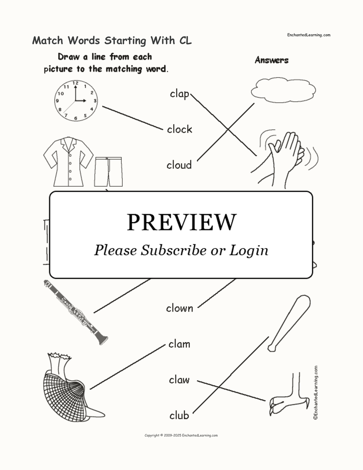 Match Words Starting With CL interactive worksheet page 2