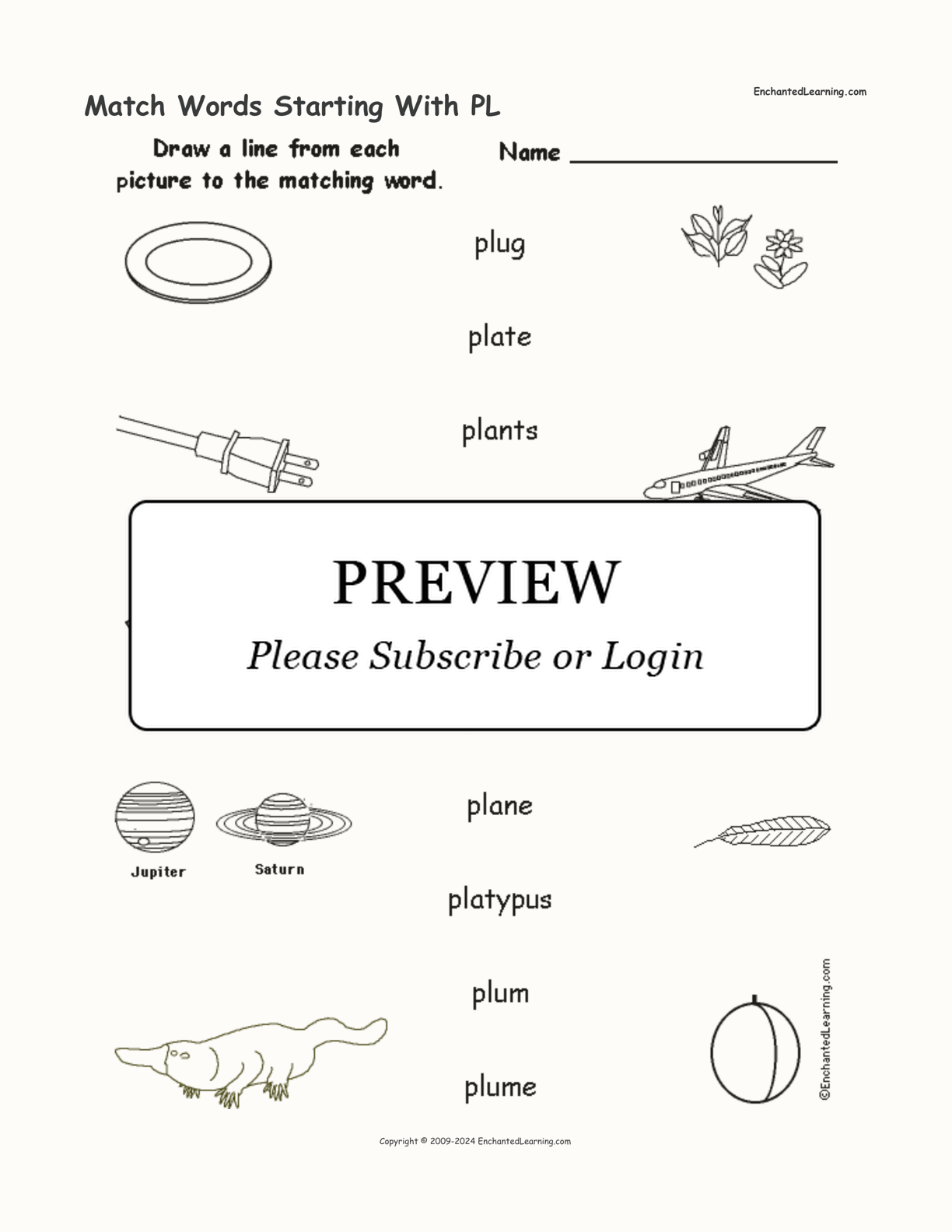 Match Words Starting With PL interactive worksheet page 1