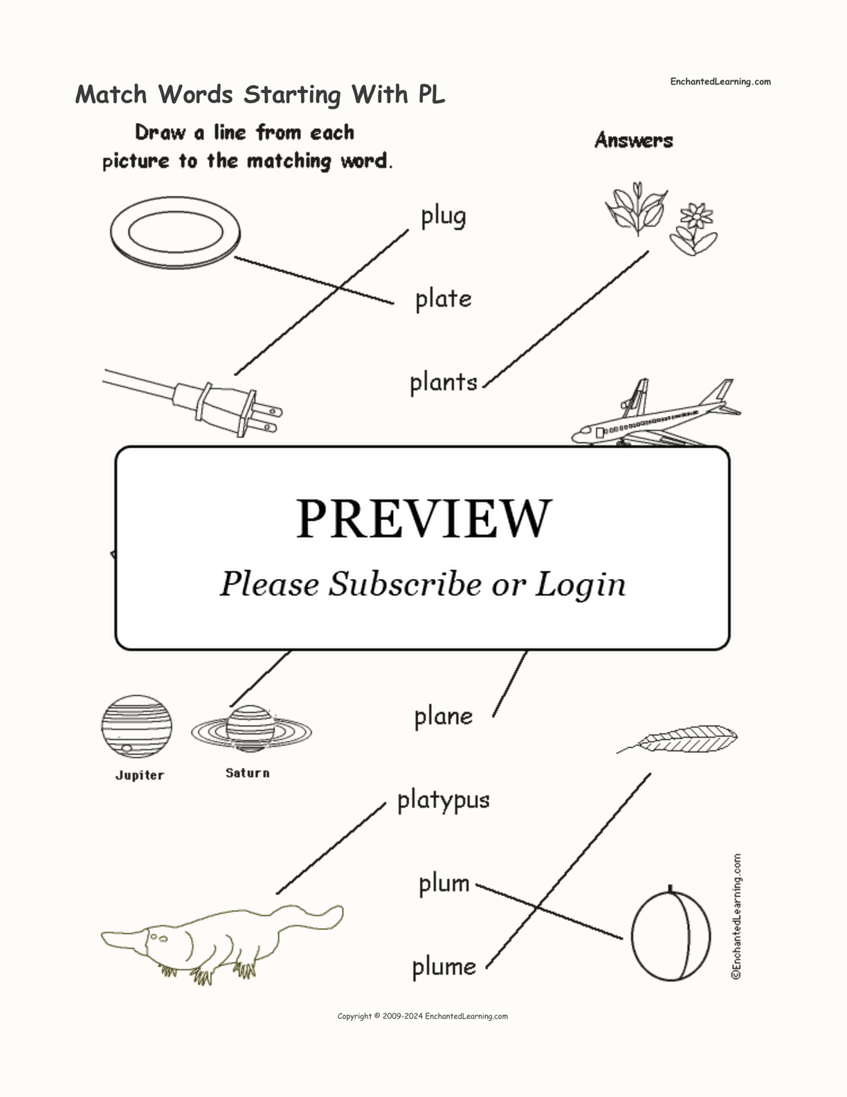 Match Words Starting With PL interactive worksheet page 2