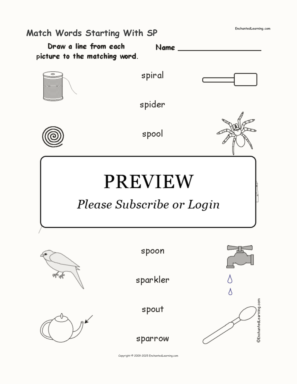 Match Words Starting With SP interactive worksheet page 1