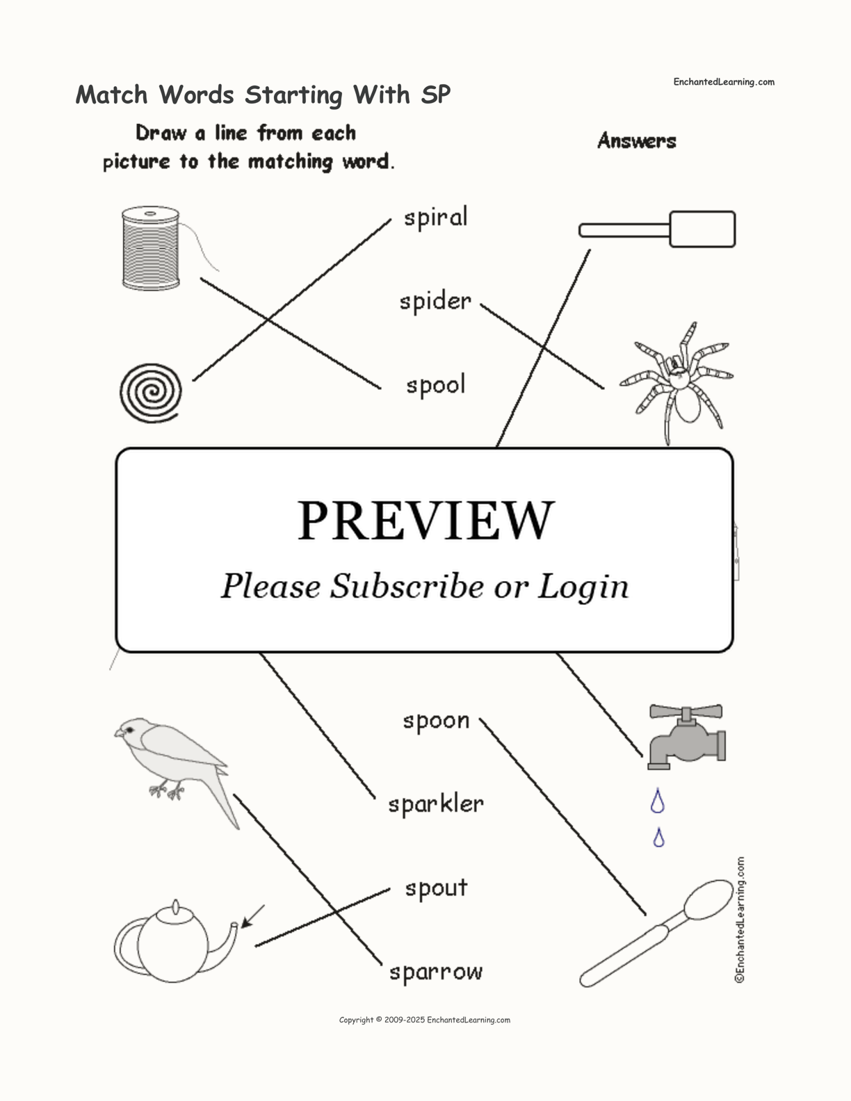 Match Words Starting With SP interactive worksheet page 2