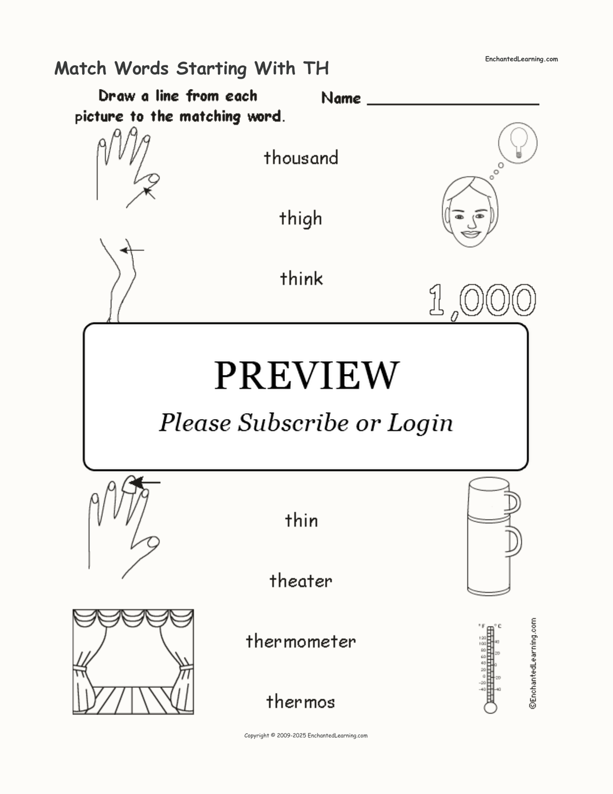 Match Words Starting With TH interactive worksheet page 1