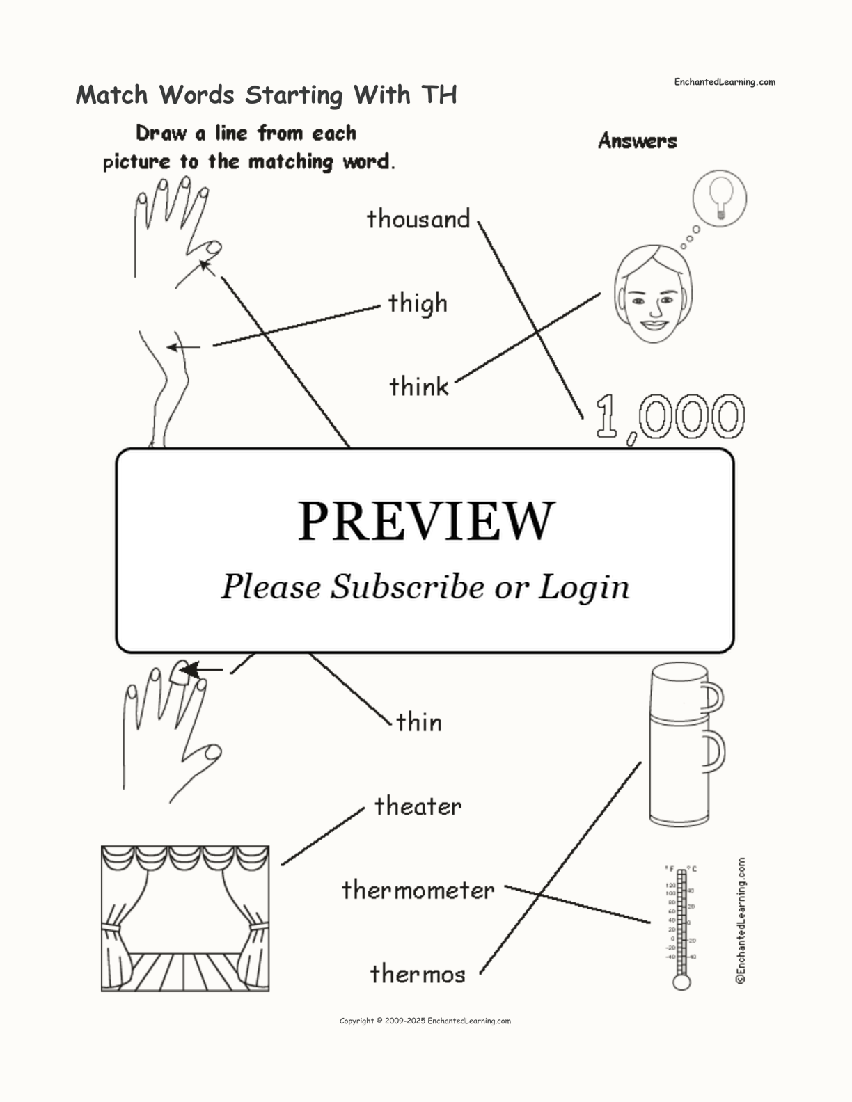 Match Words Starting With TH interactive worksheet page 2