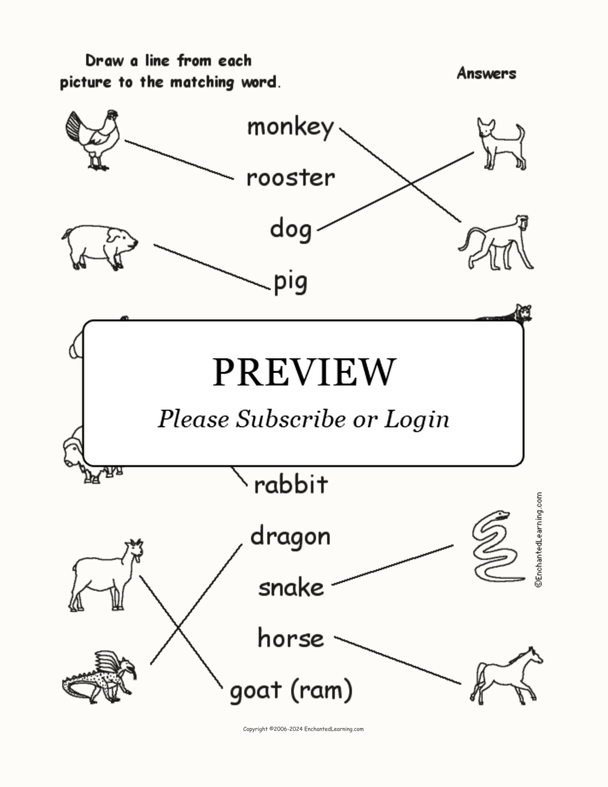 Chinese Zodiac - Match the Words to the Pictures interactive worksheet page 2