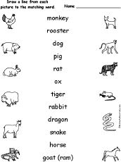 Chinese Zodiac - Match the Words to the Pictures: EnchantedLearning.com