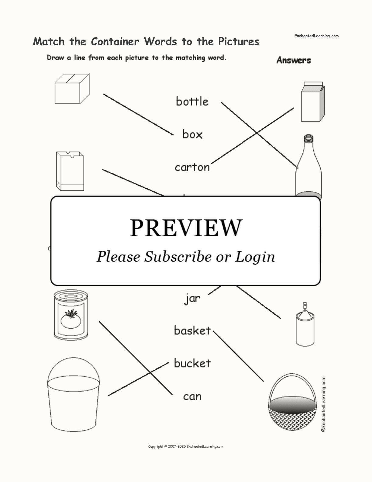 Match the Container Words to the Pictures interactive worksheet page 2