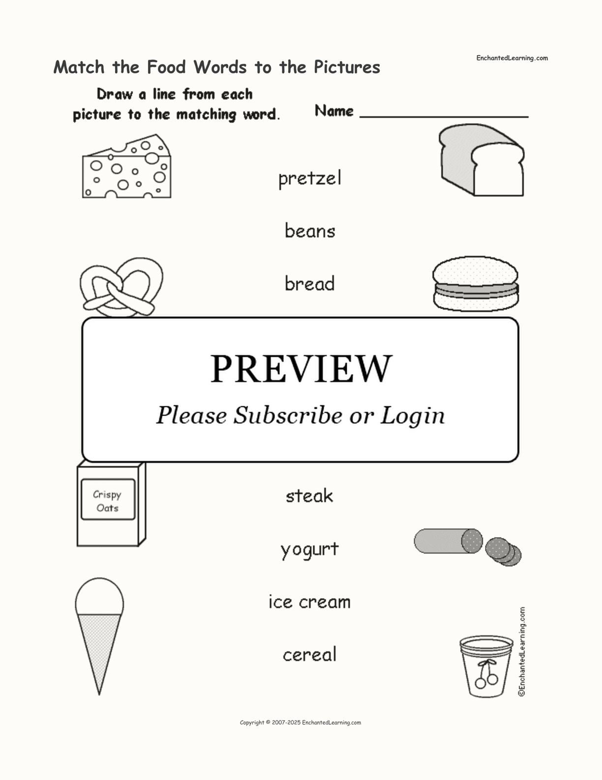 Match the Food Words to the Pictures interactive worksheet page 1