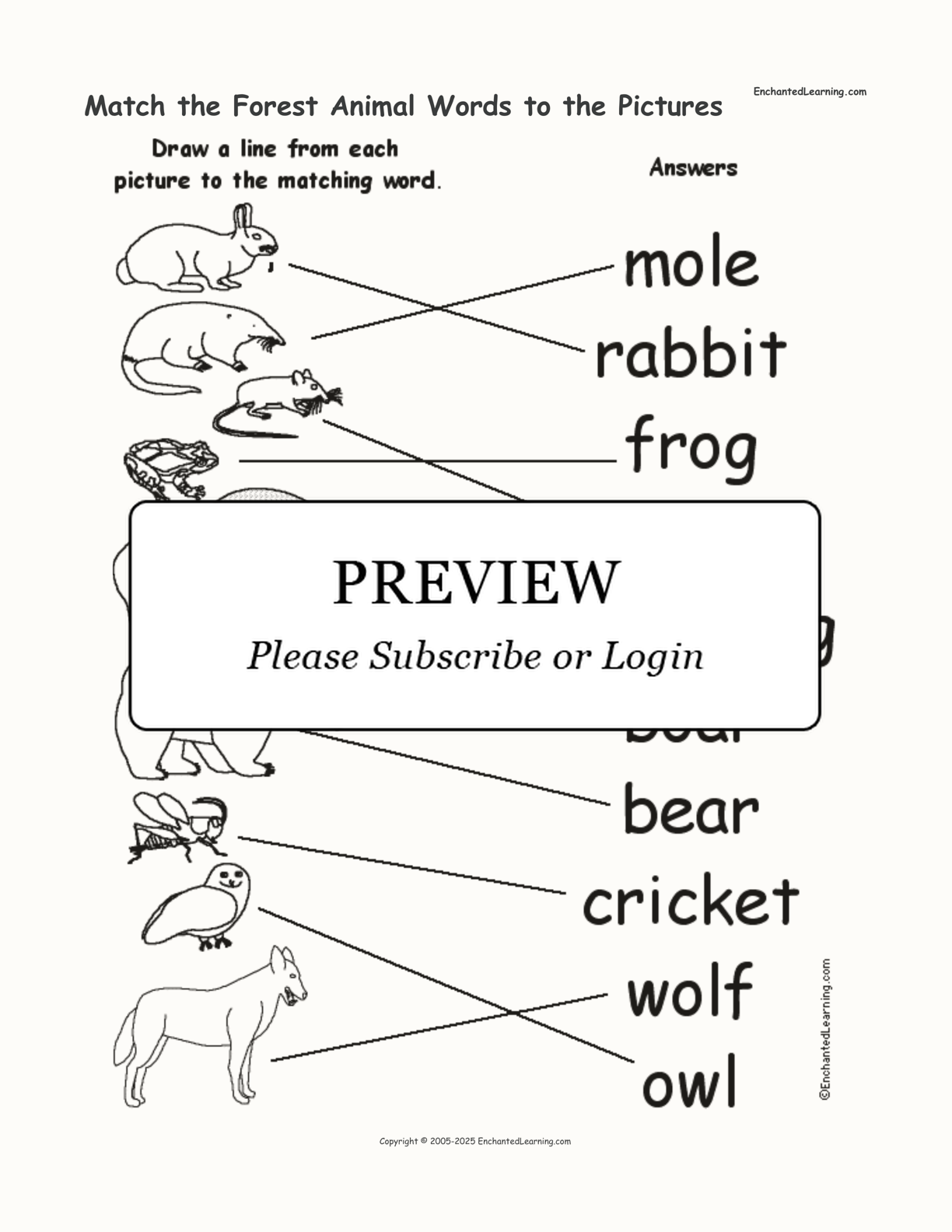 Match the Forest Animal Words to the Pictures interactive worksheet page 2