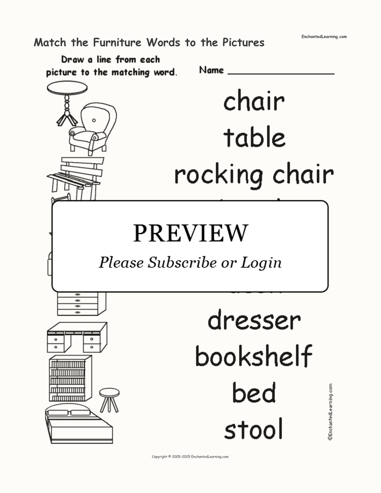 Match the Furniture Words to the Pictures interactive worksheet page 1