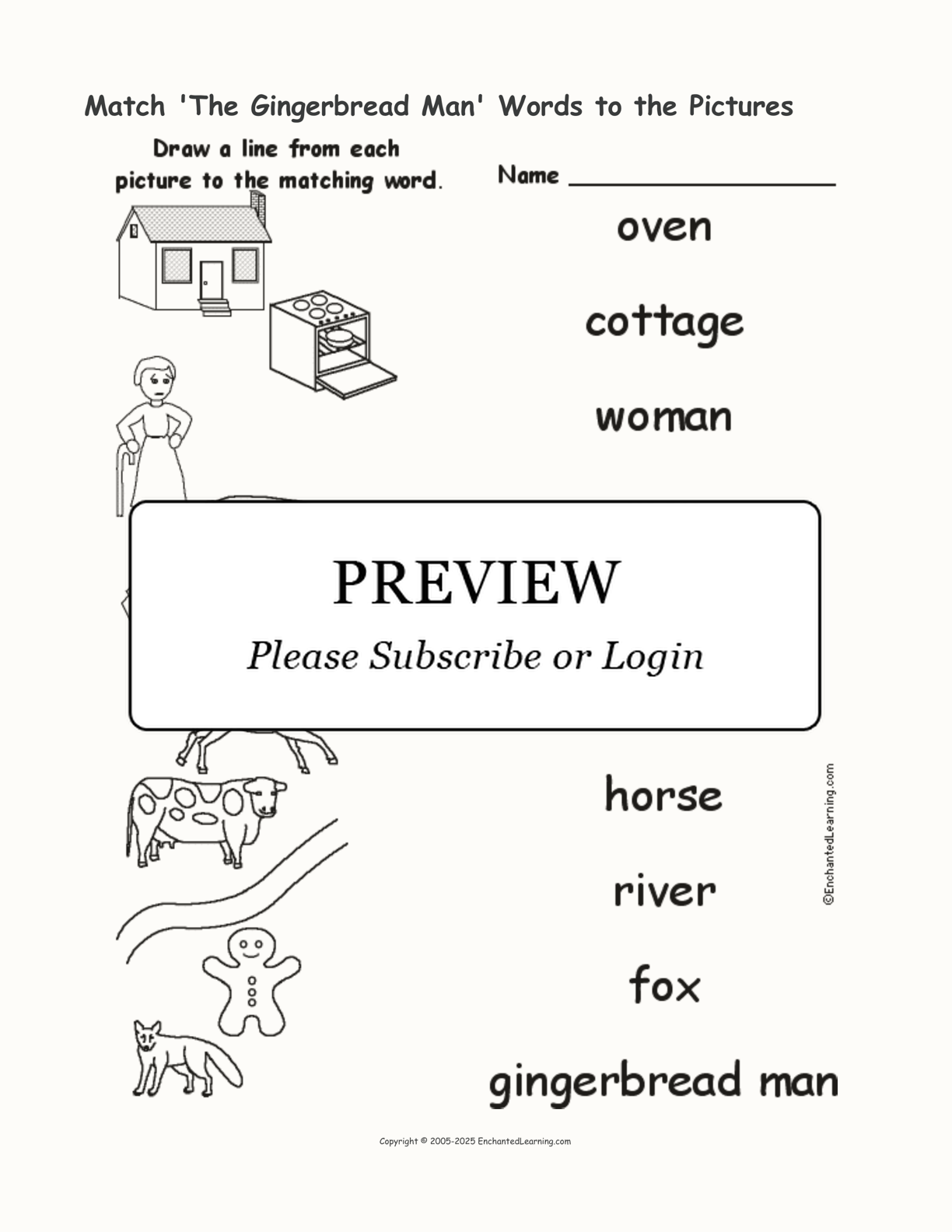 Match 'The Gingerbread Man' Words to the Pictures interactive worksheet page 1