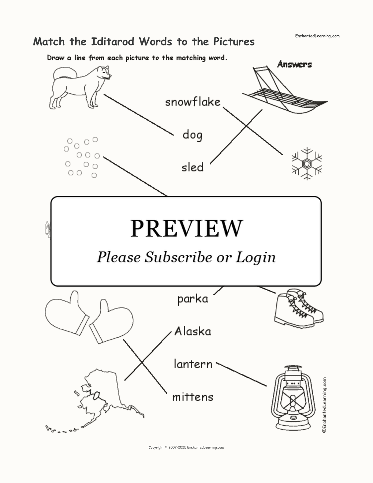 Match the Iditarod Words to the Pictures interactive worksheet page 2