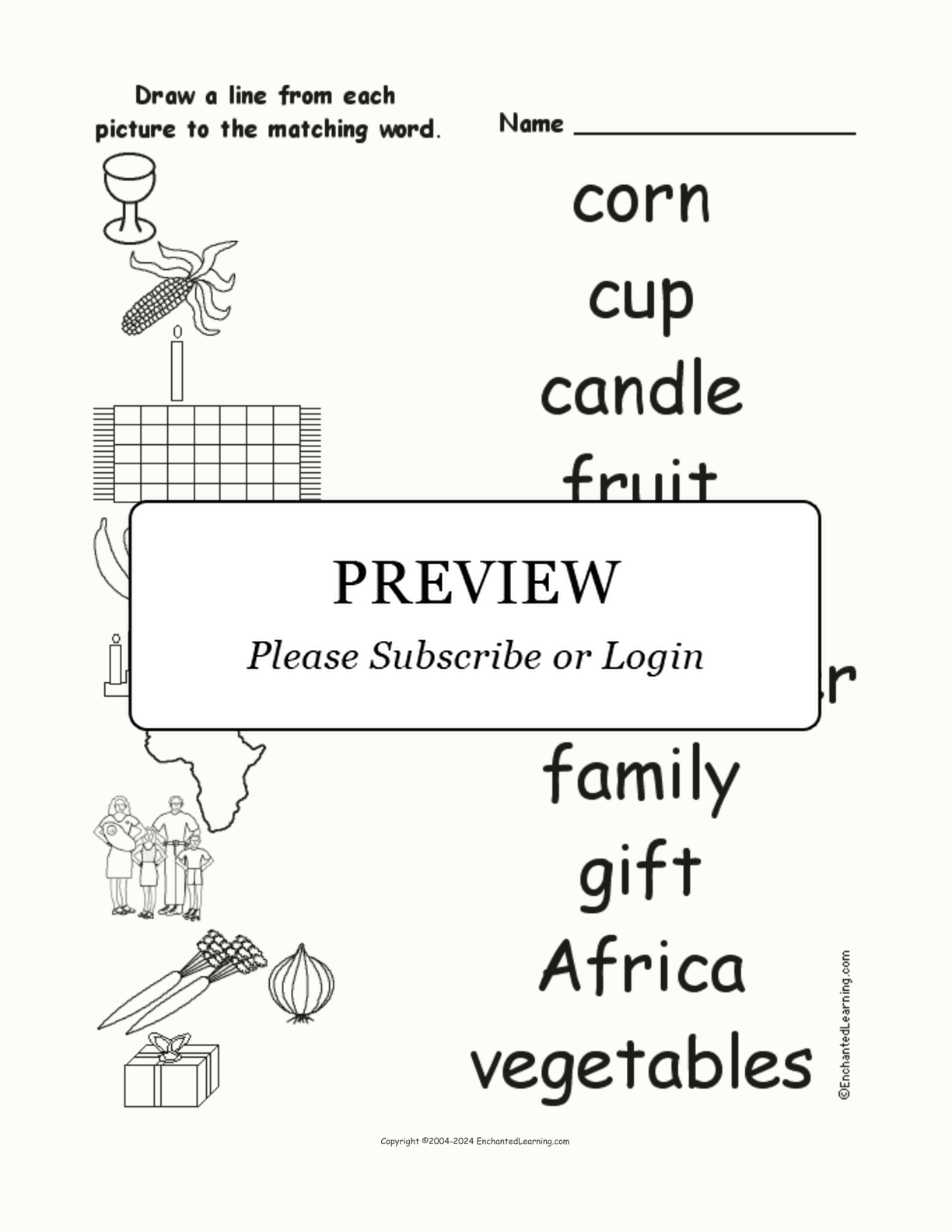 Match the Kwanzaa Words to the Pictures interactive worksheet page 1