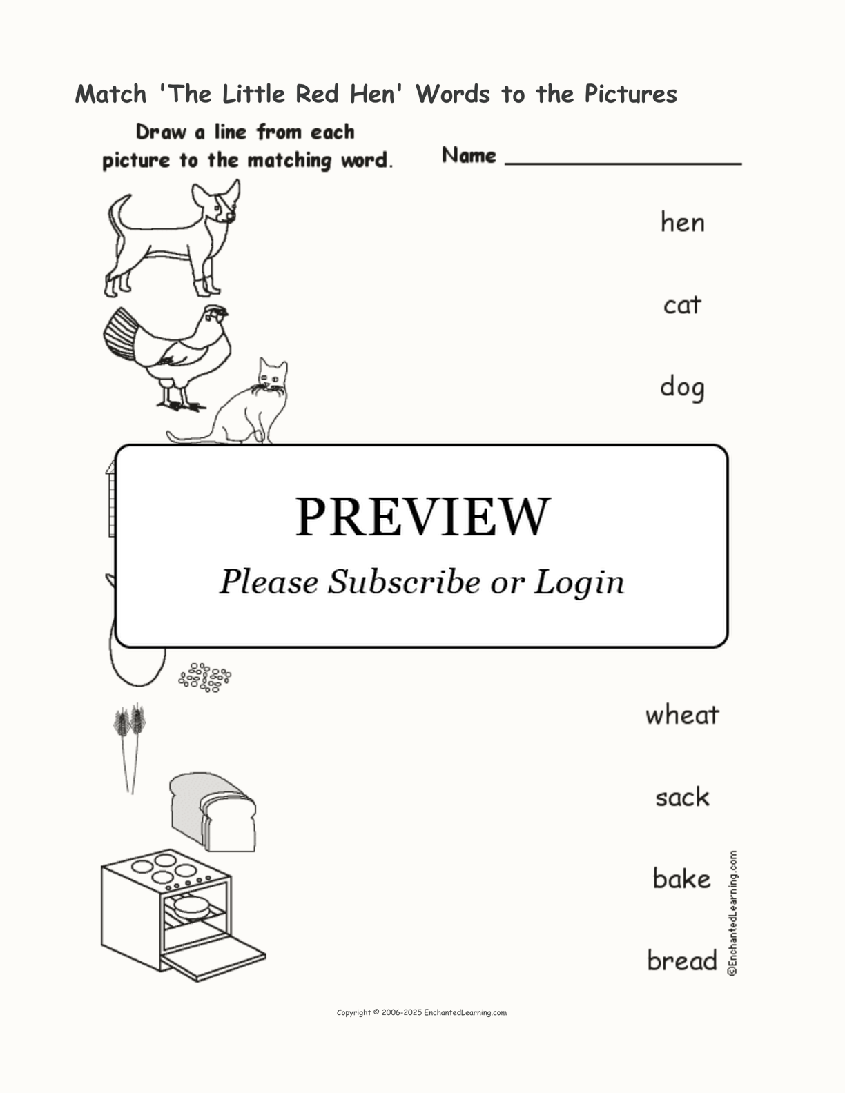 Match 'The Little Red Hen' Words to the Pictures interactive worksheet page 1