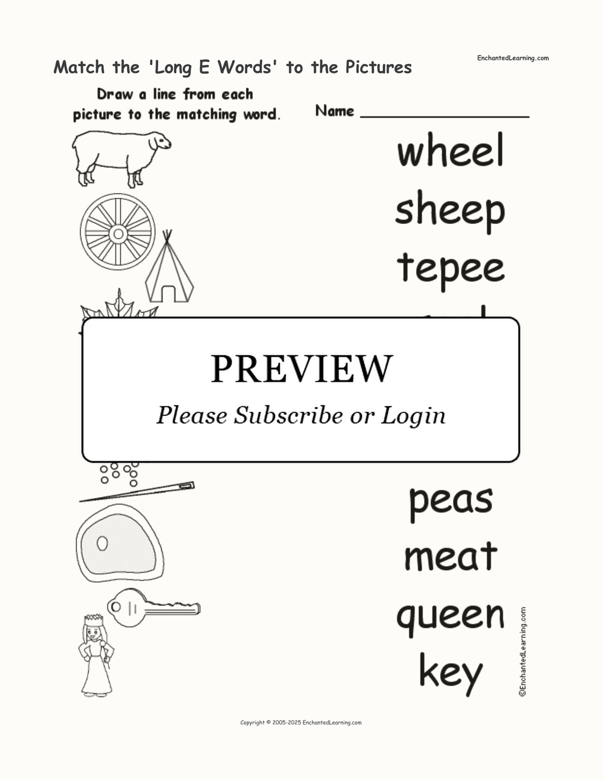 Match the 'Long E Words' to the Pictures interactive worksheet page 1