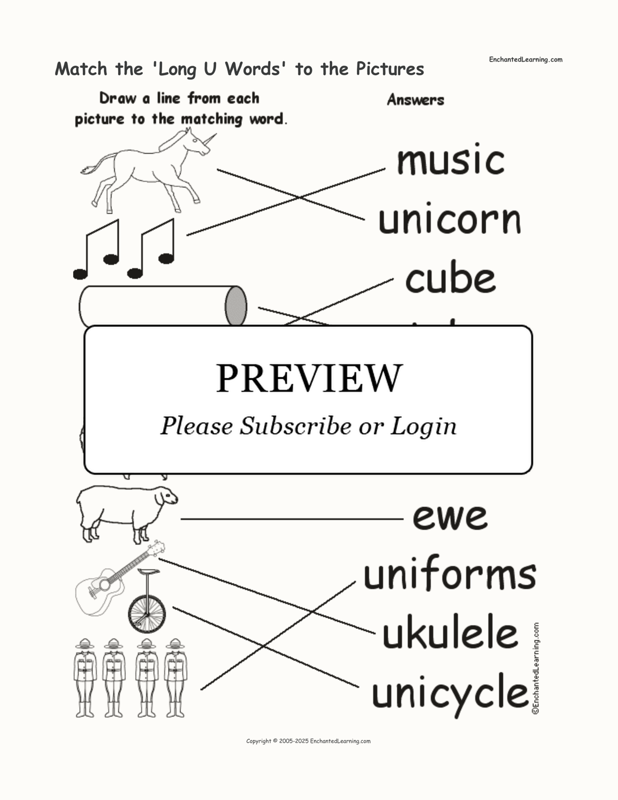 Match the 'Long U Words' to the Pictures interactive worksheet page 2