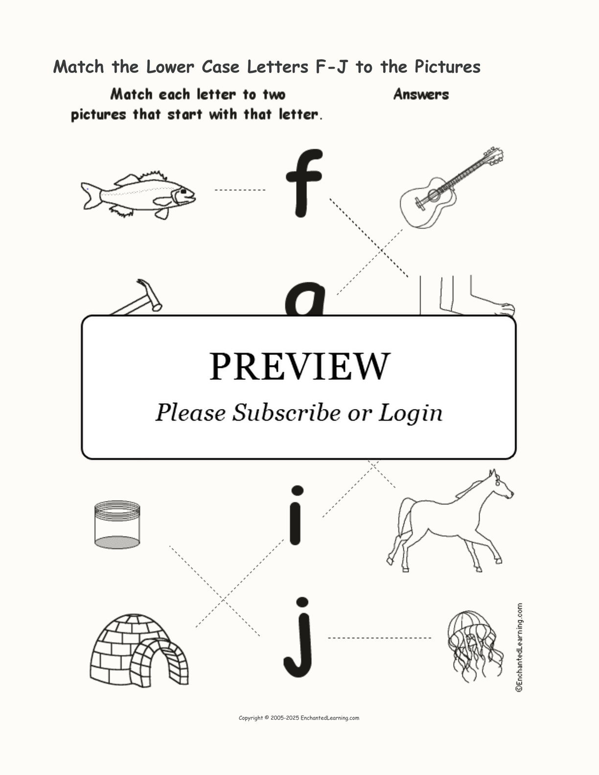 Match the Lower Case Letters F-J to the Pictures interactive worksheet page 2