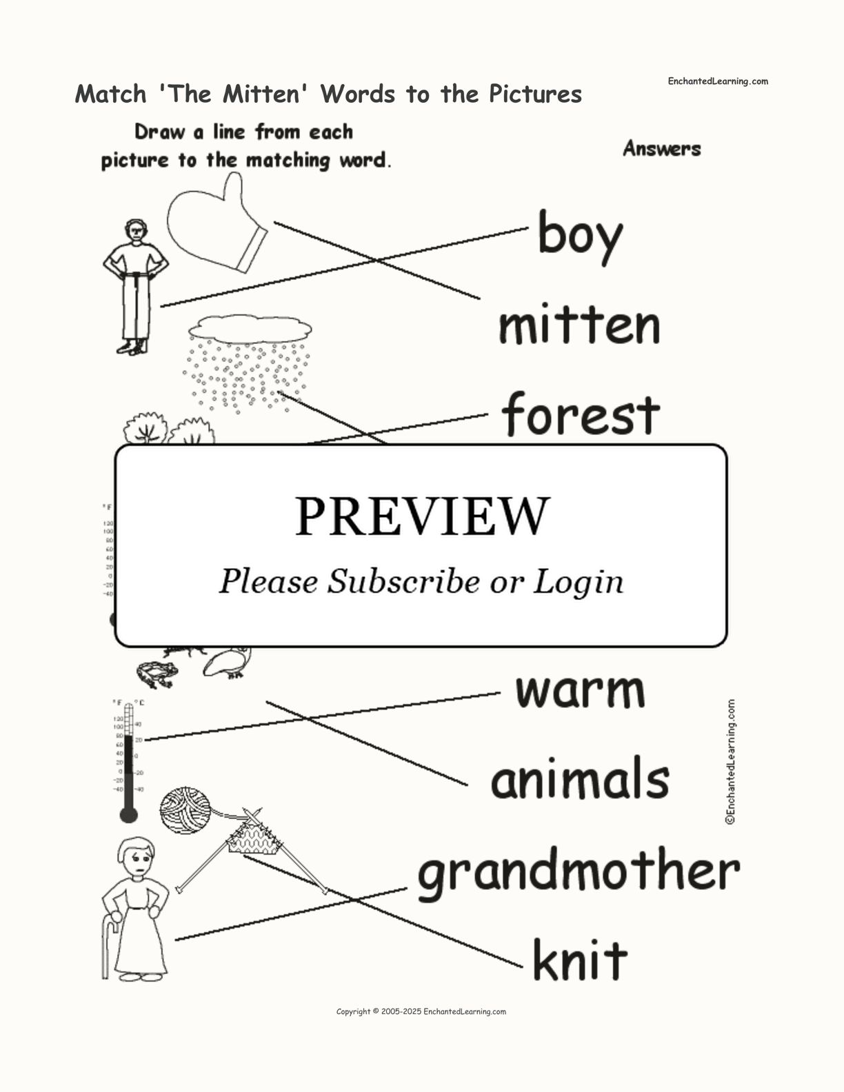 Match 'The Mitten' Words to the Pictures interactive worksheet page 2