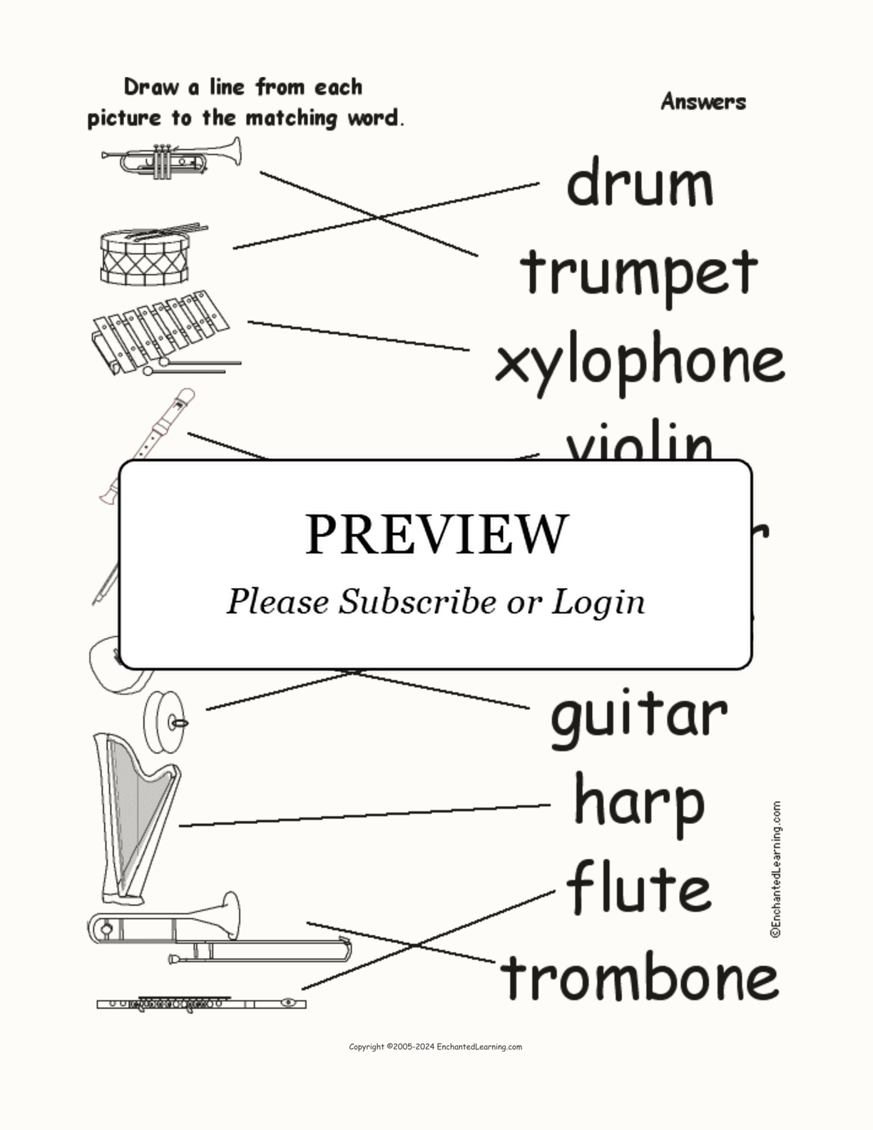 Match the Musical Instruments Words to the Pictures interactive worksheet page 2